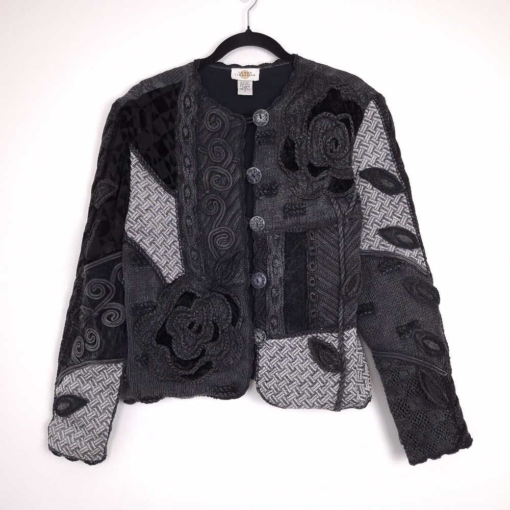 Sandy Starkman vintage patchwork jacket boho art to wear chunky buttons festival